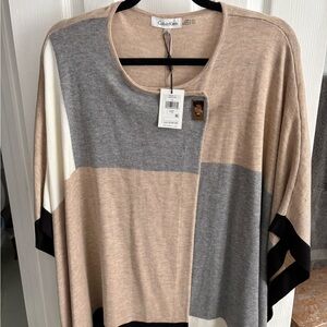 Calvin Klein Beige, Gray, Cream & Black Colorblock Cape Top